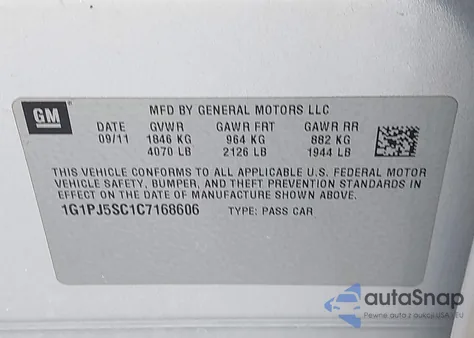 2012 Chevrolet Cruze Eco from USA, damaged, VIN 1G1PJ5SC1C7168606